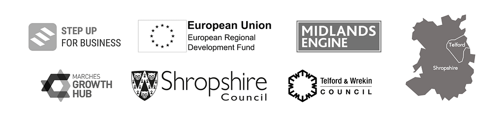 Logo for funders for the Marches Step Up Business Support Programme