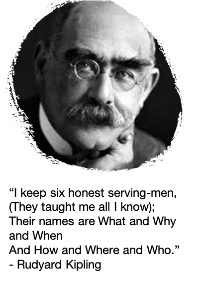 “I keep six honest serving-men, (They taught me all I know); Their names are What and Why and When And How and Where and Who.”